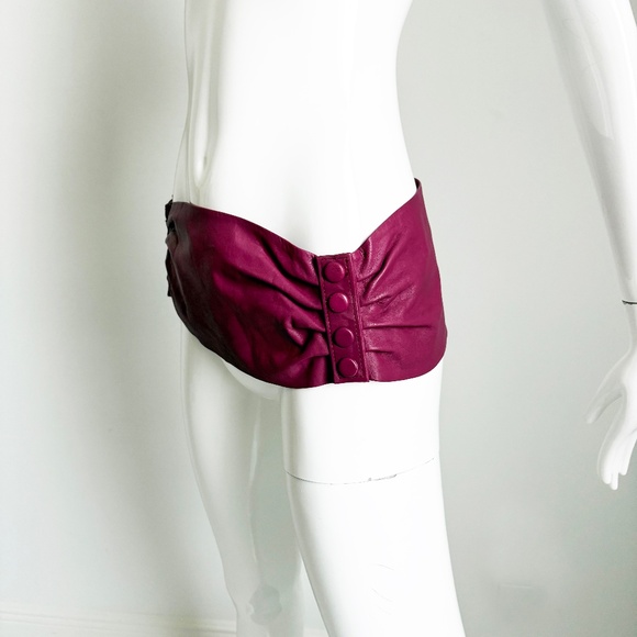 Vintage Norma Kamali Wide Leather Belt with Snaps Made in Italy Size L Retro 80s - Picture 12 of 17